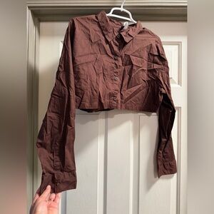 H&M Cropped Women's Button-Front Shirt - Brown